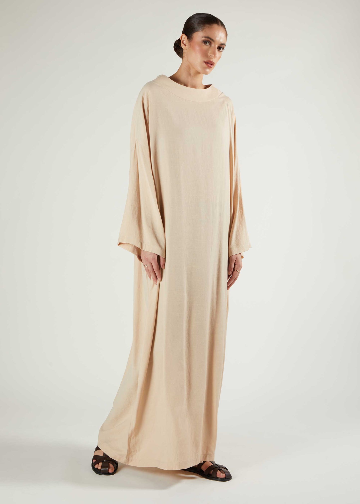 Boat Neck Abaya Natural