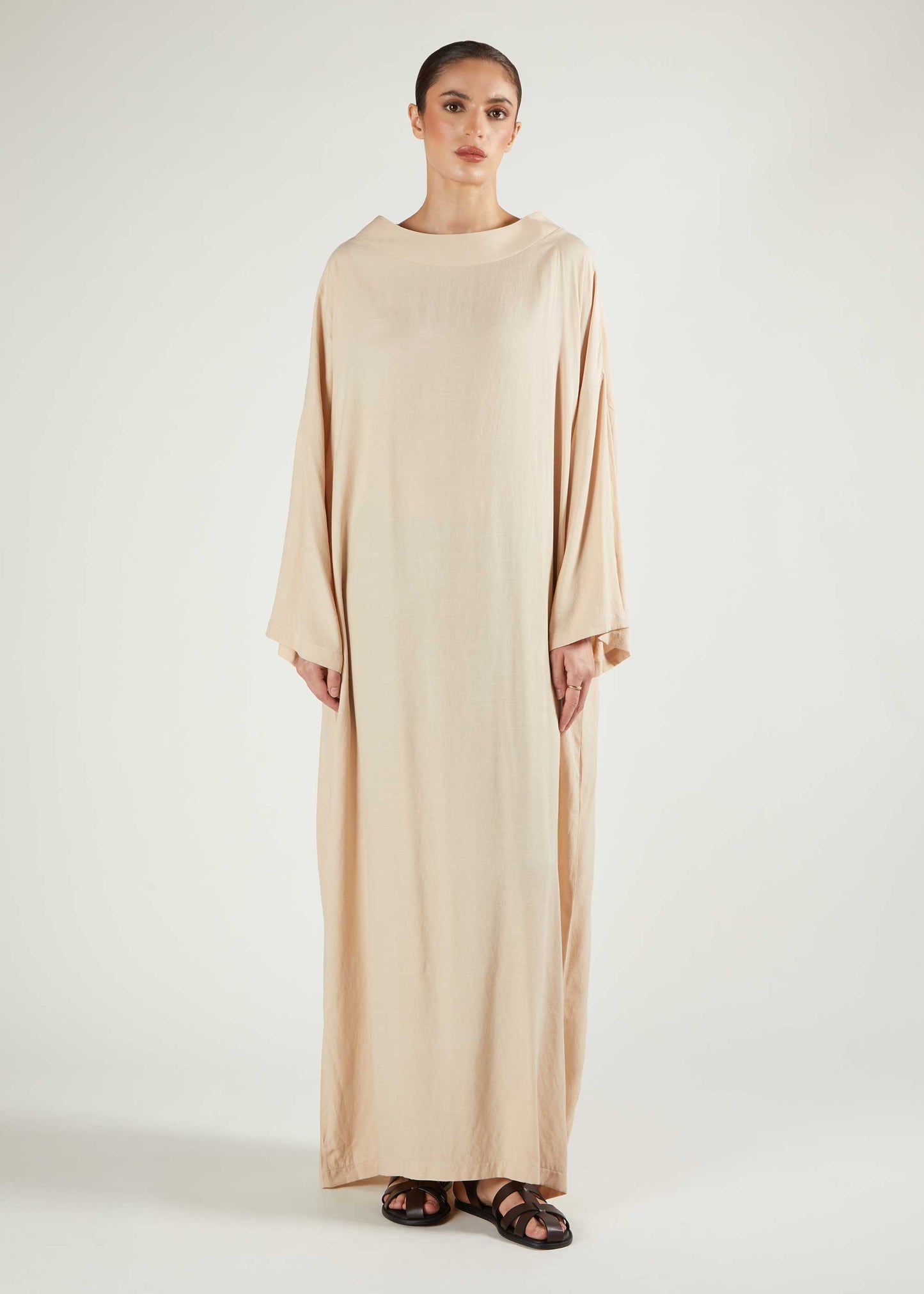 Boat Neck Abaya Natural