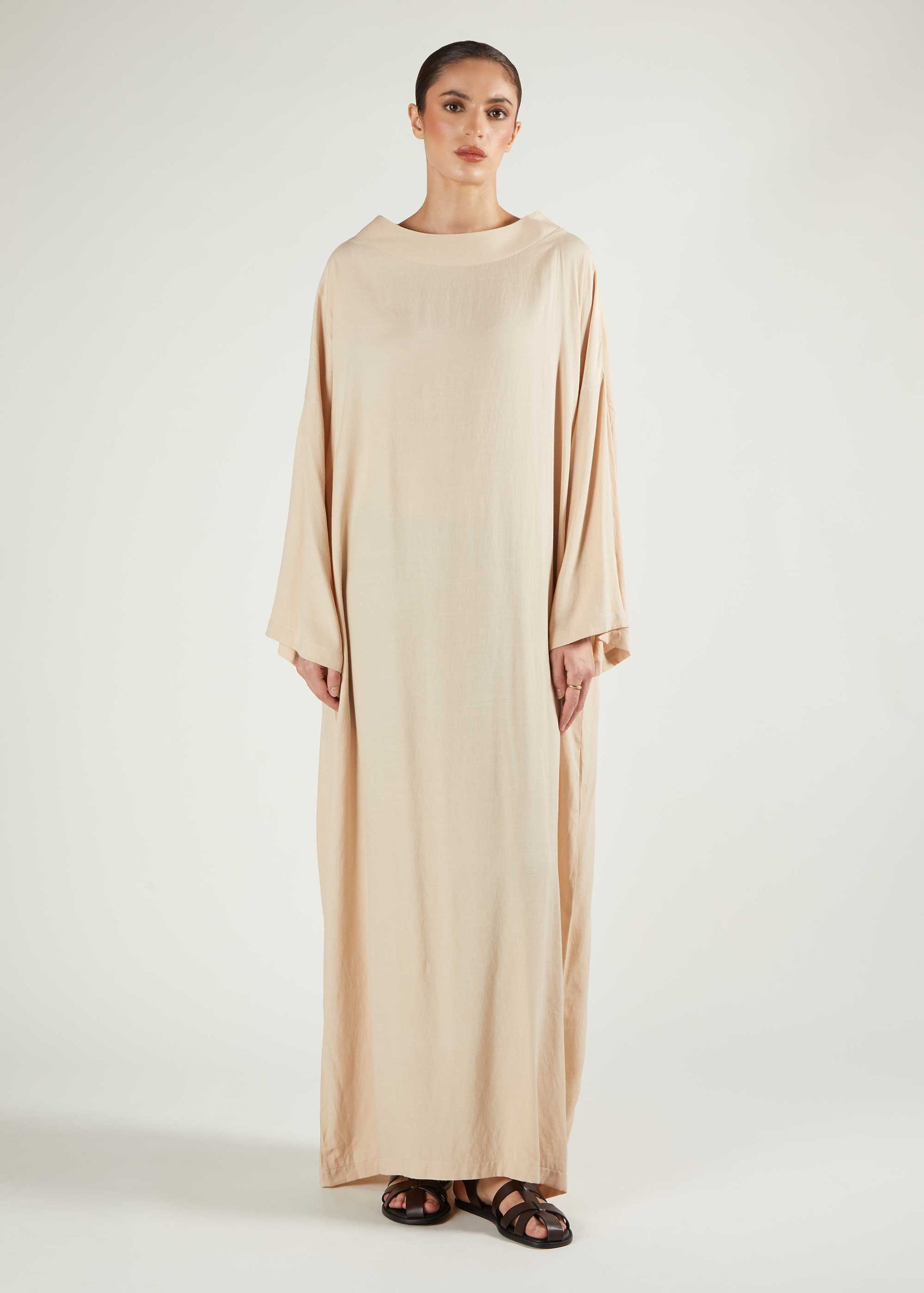 Boat Neck Abaya Natural