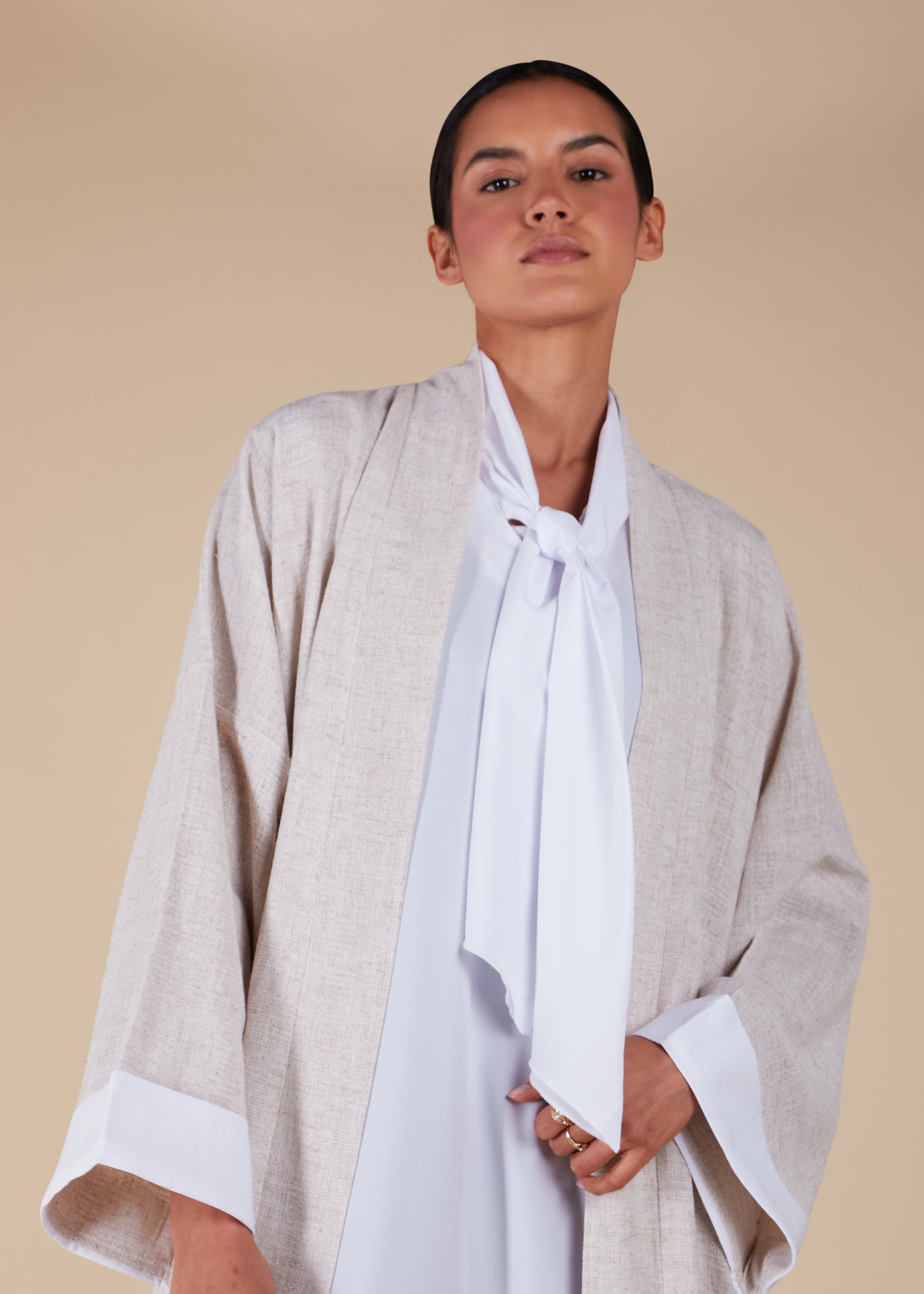 Layered Linen Feel Open Jacket - Final Sale