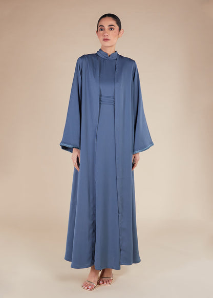 Fringed Open Abaya Blue - Final Sale