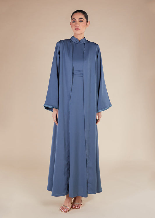 Fringed Open Abaya Blue - Final Sale