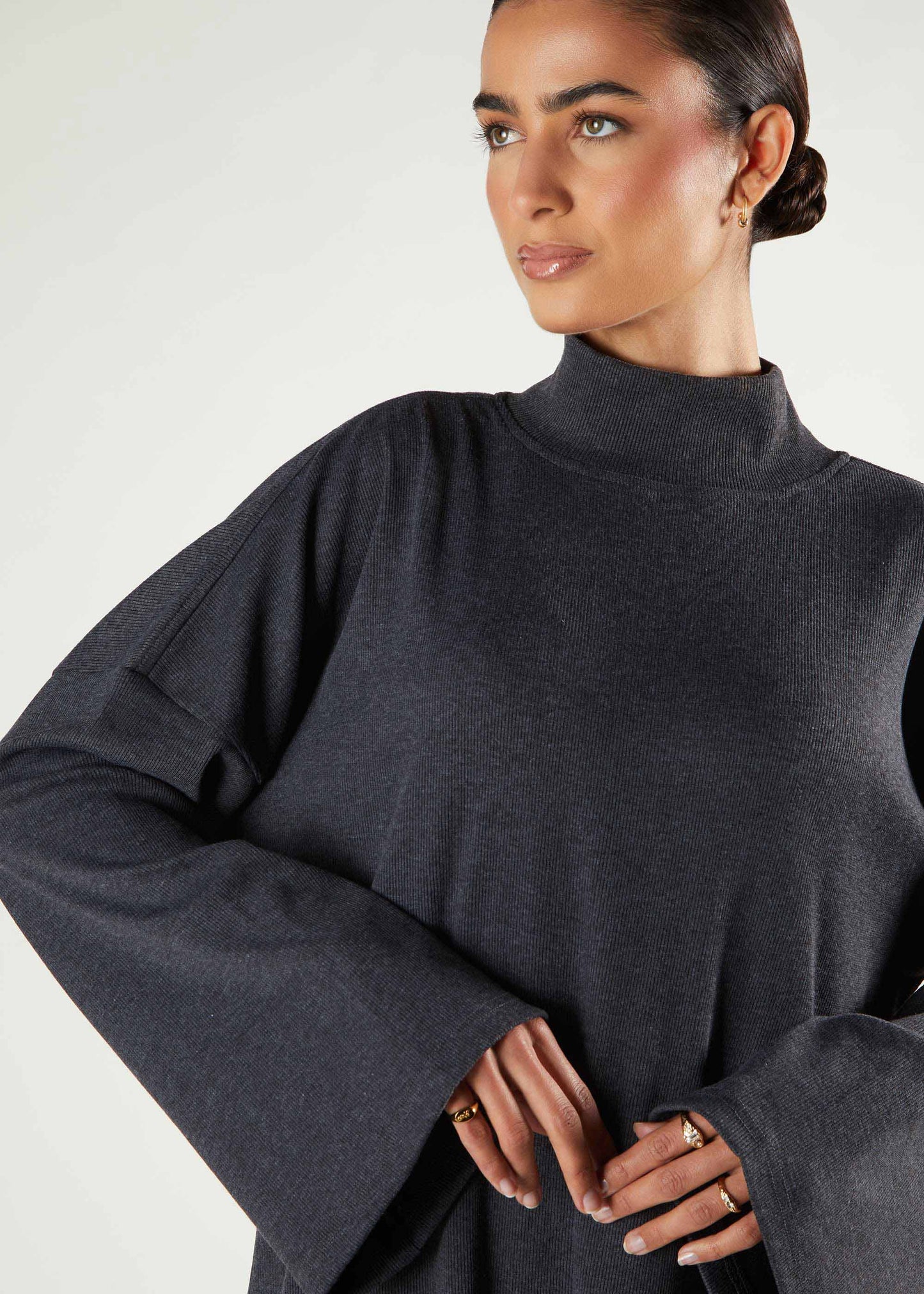 High Neck Abaya Charcoal