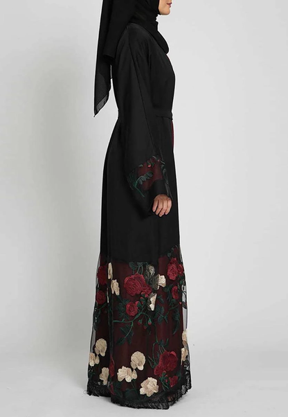 Ridaa-Floral Lace Abaya
