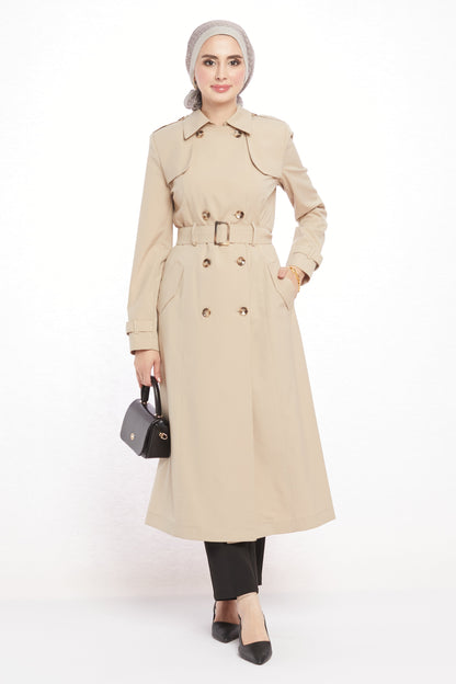 Polo Collar Epaulette and Belt Detail Trench Coat