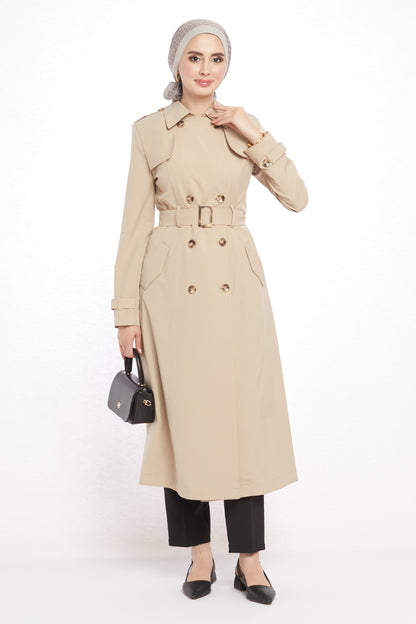 Polo Collar Epaulette and Belt Detail Trench Coat