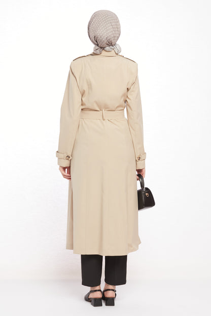 Polo Collar Epaulette and Belt Detail Trench Coat