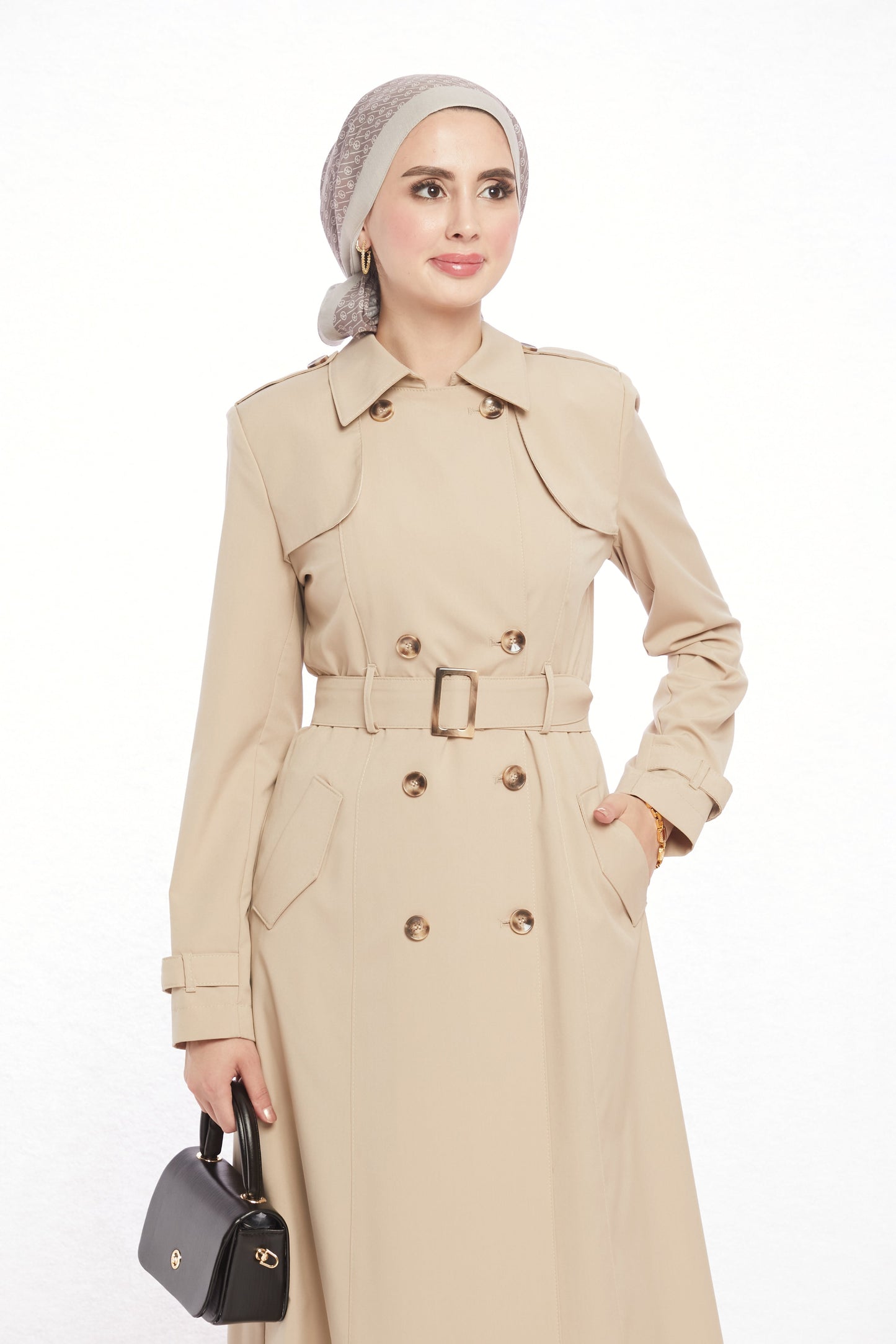 Polo Collar Epaulette and Belt Detail Trench Coat