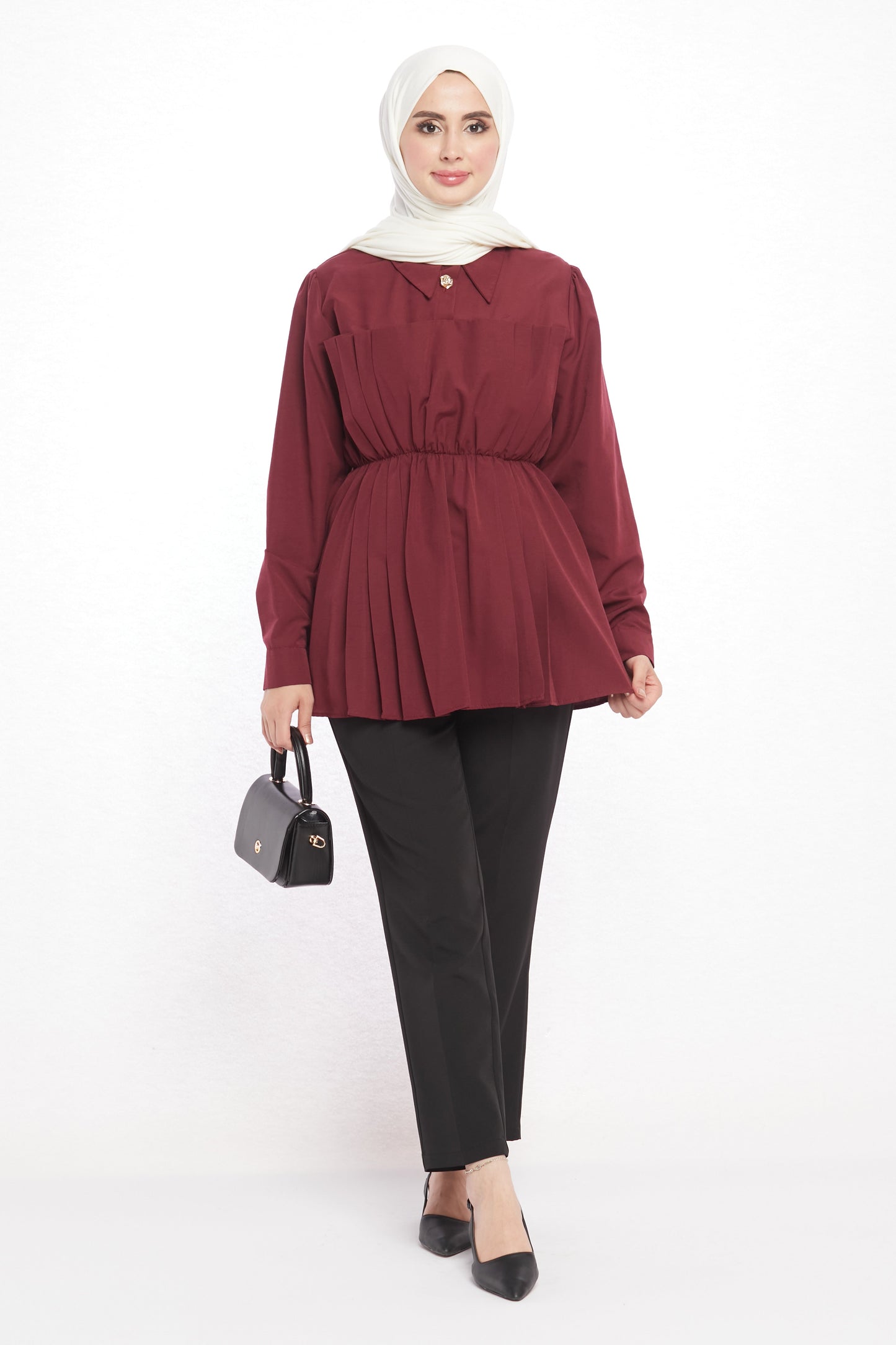Polo Neck Summer Shirt with Gathered Collar