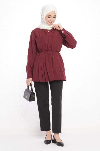 Polo Neck Summer Shirt with Gathered Collar