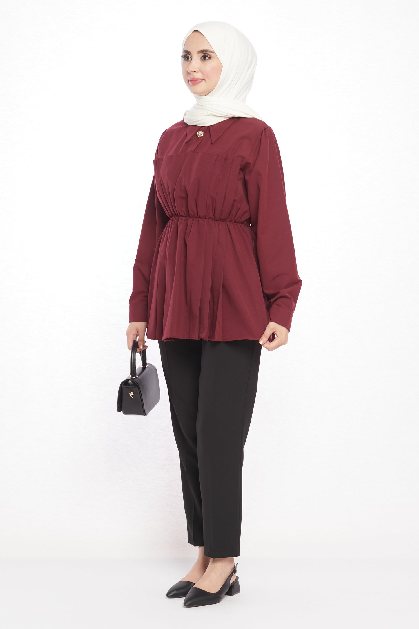 Polo Neck Summer Shirt with Gathered Collar