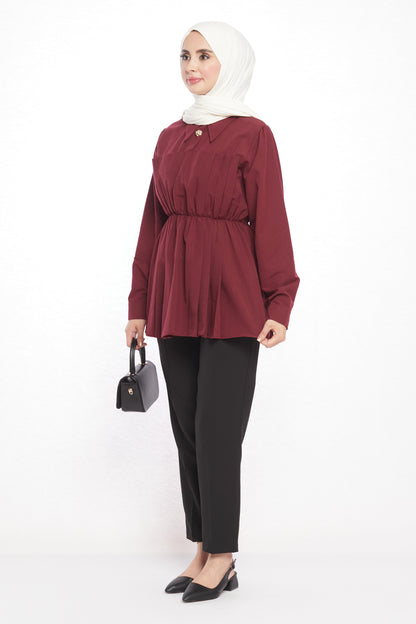 Polo Neck Summer Shirt with Gathered Collar