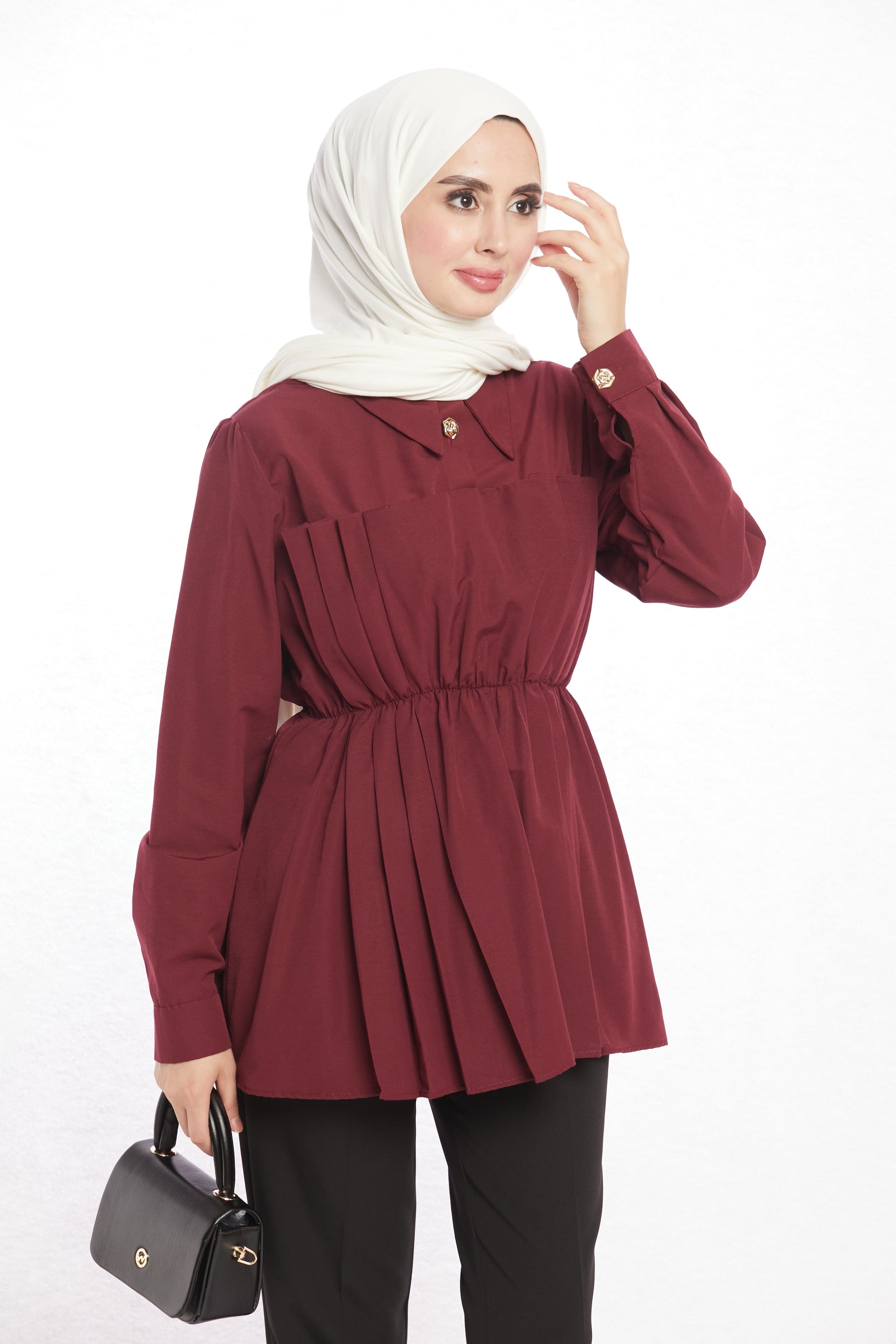 Polo Neck Summer Shirt with Gathered Collar
