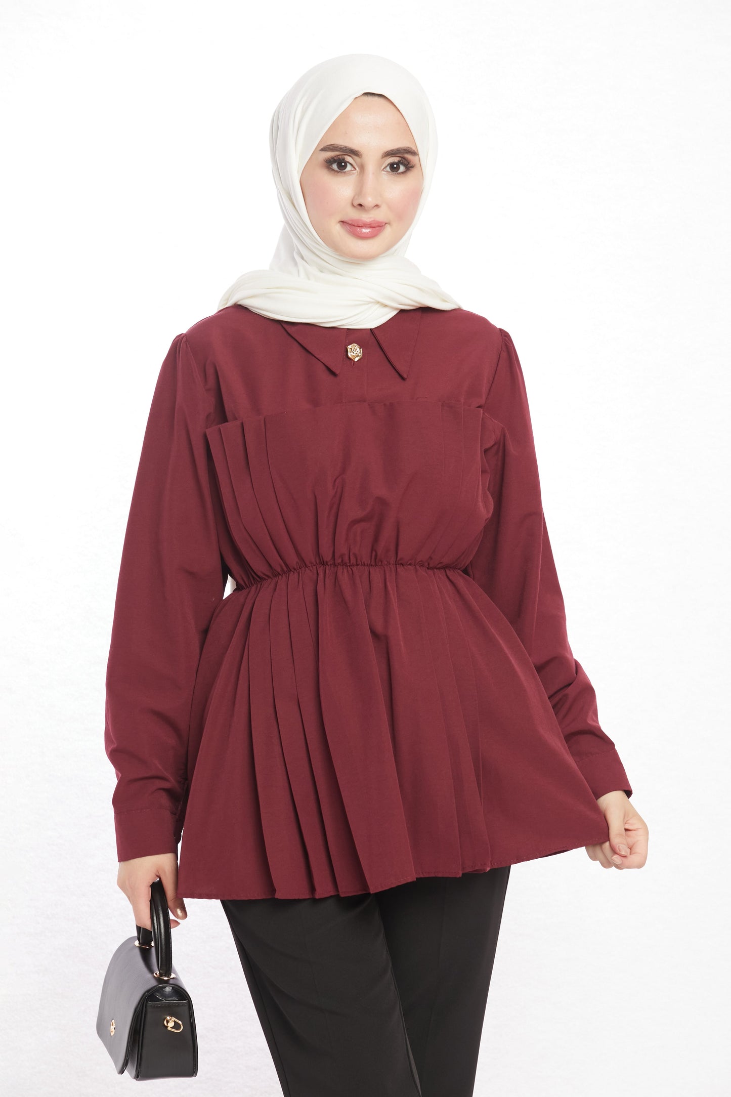 Polo Neck Summer Shirt with Gathered Collar