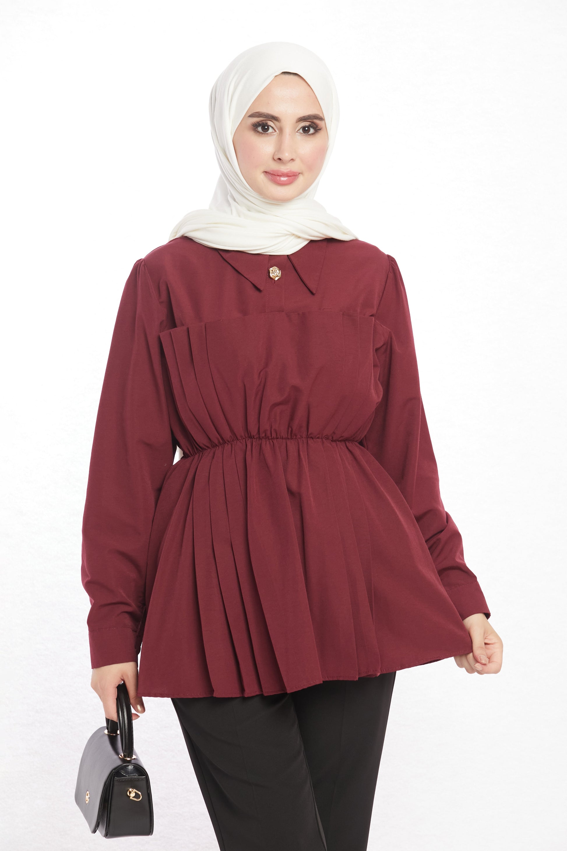 Polo Neck Summer Shirt with Gathered Collar