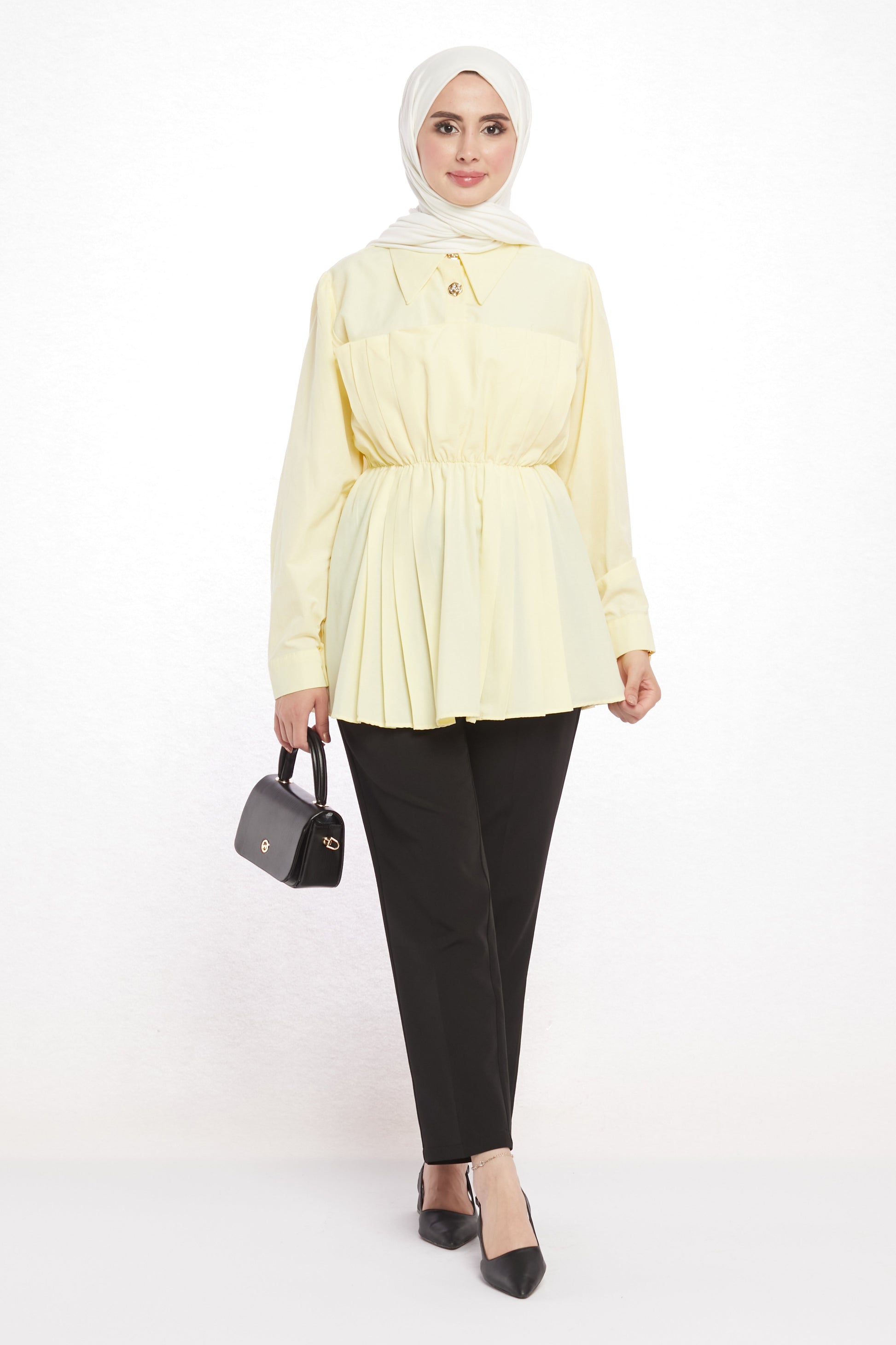 Polo Neck Summer Shirt with Gathered Collar