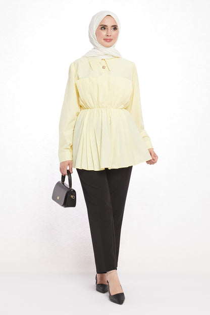 Polo Neck Summer Shirt with Gathered Collar