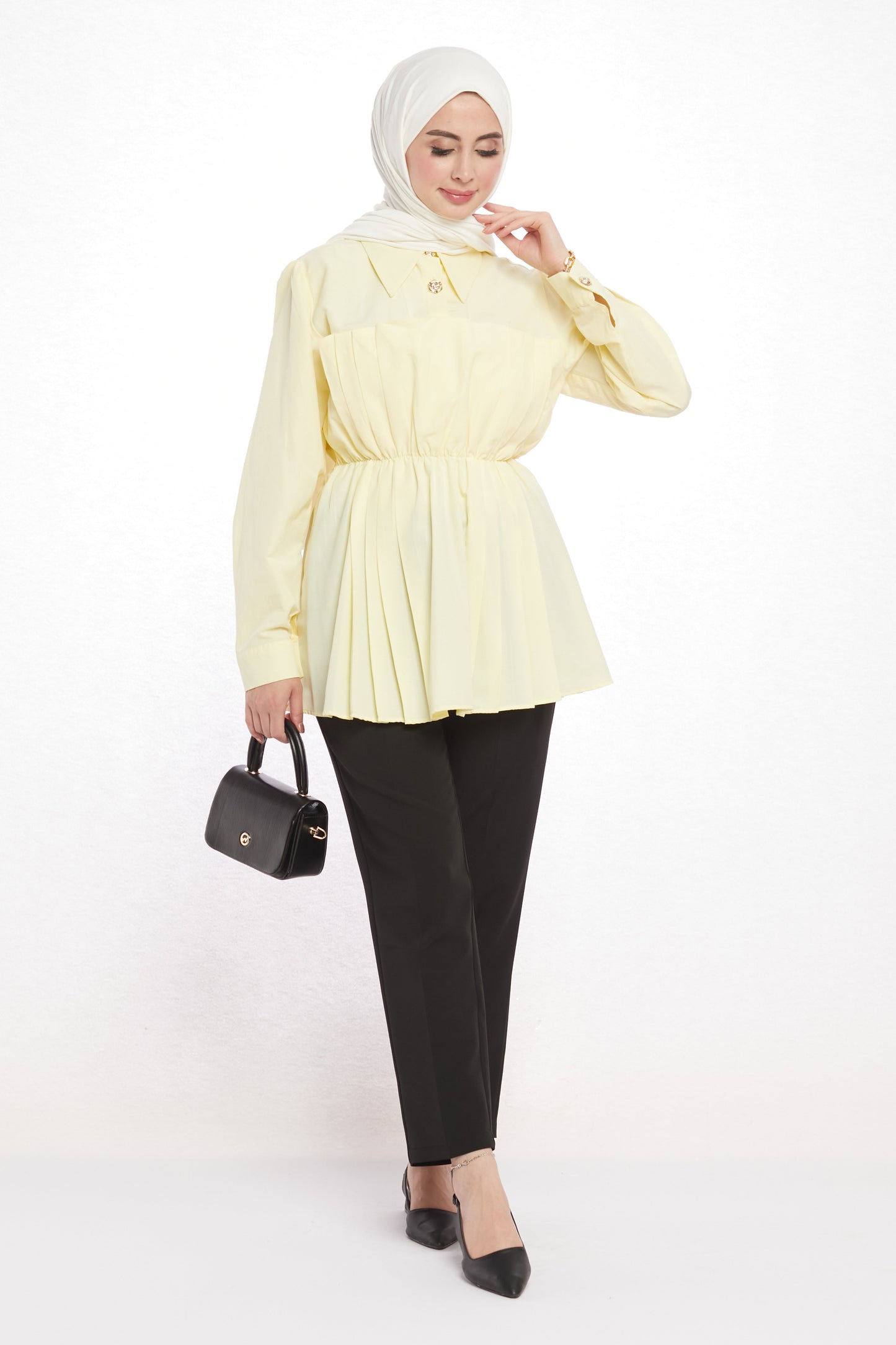 Polo Neck Summer Shirt with Gathered Collar