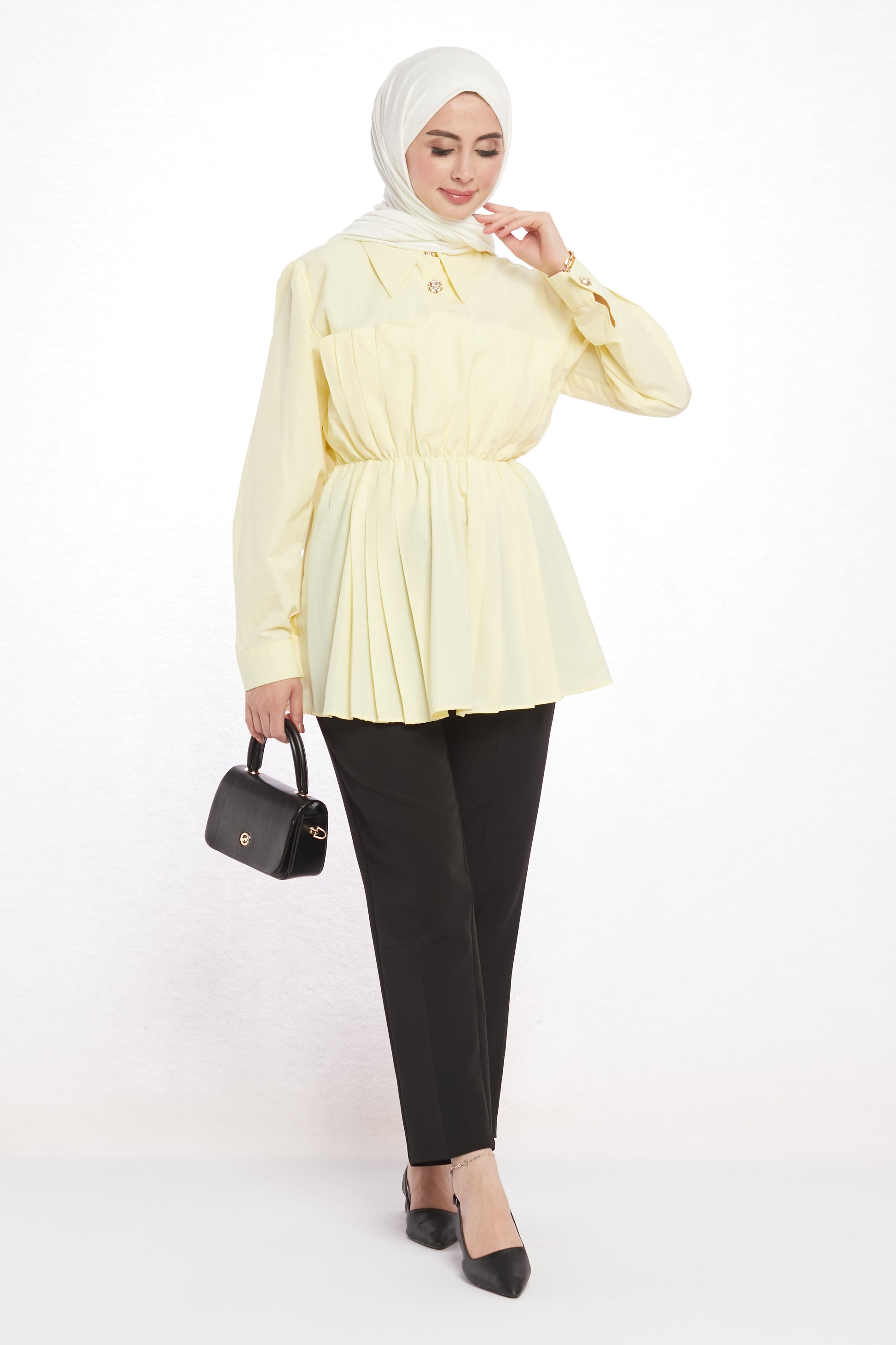 Polo Neck Summer Shirt with Gathered Collar