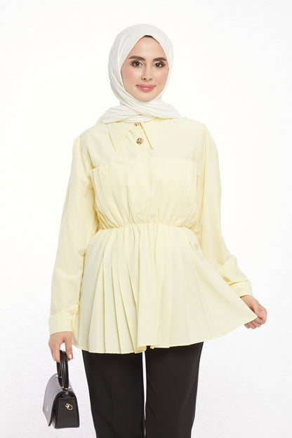 Polo Neck Summer Shirt with Gathered Collar
