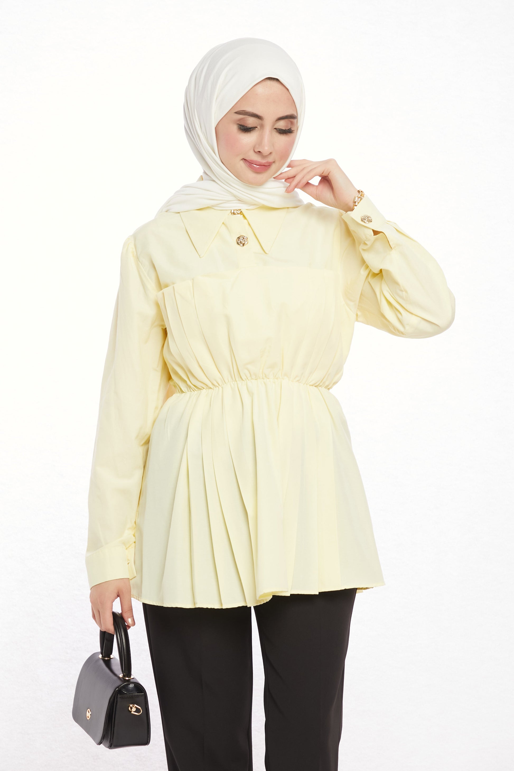 Polo Neck Summer Shirt with Gathered Collar