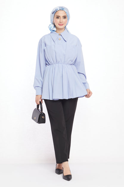 Polo Neck Summer Shirt with Gathered Collar