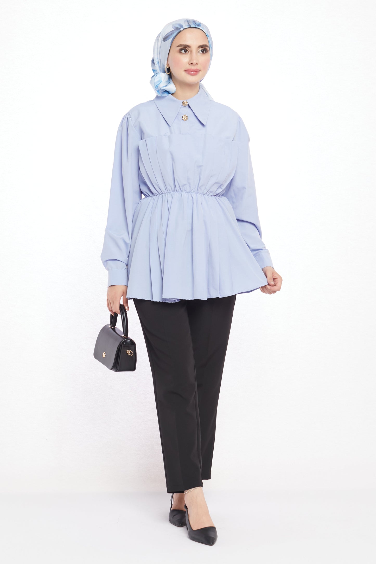 Polo Neck Summer Shirt with Gathered Collar