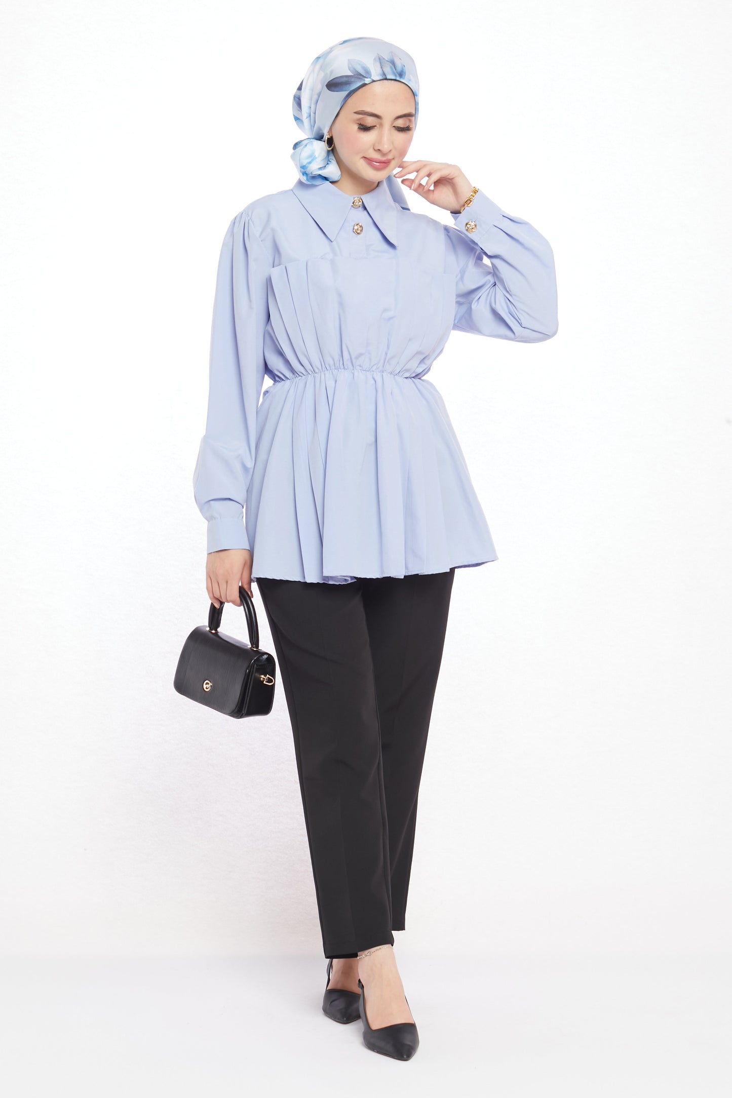 Polo Neck Summer Shirt with Gathered Collar