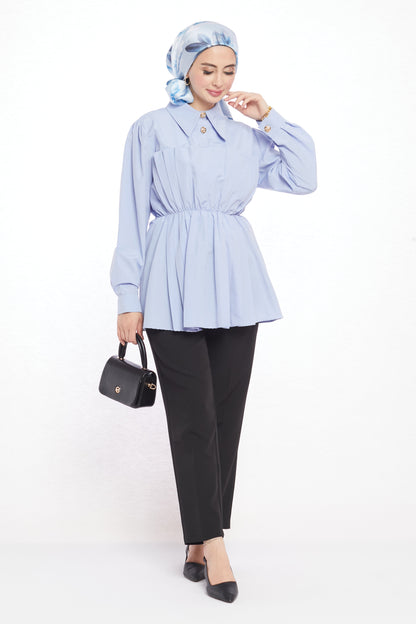 Polo Neck Summer Shirt with Gathered Collar