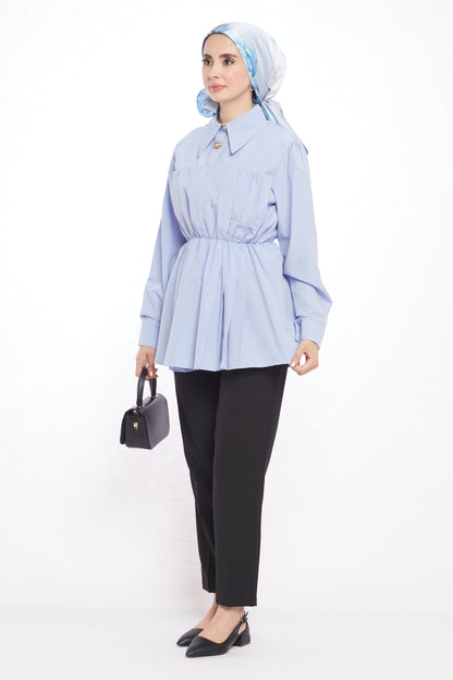Polo Neck Summer Shirt with Gathered Collar