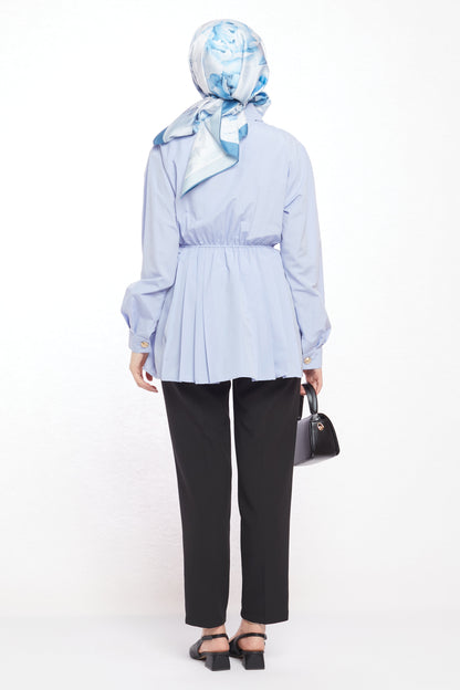 Polo Neck Summer Shirt with Gathered Collar