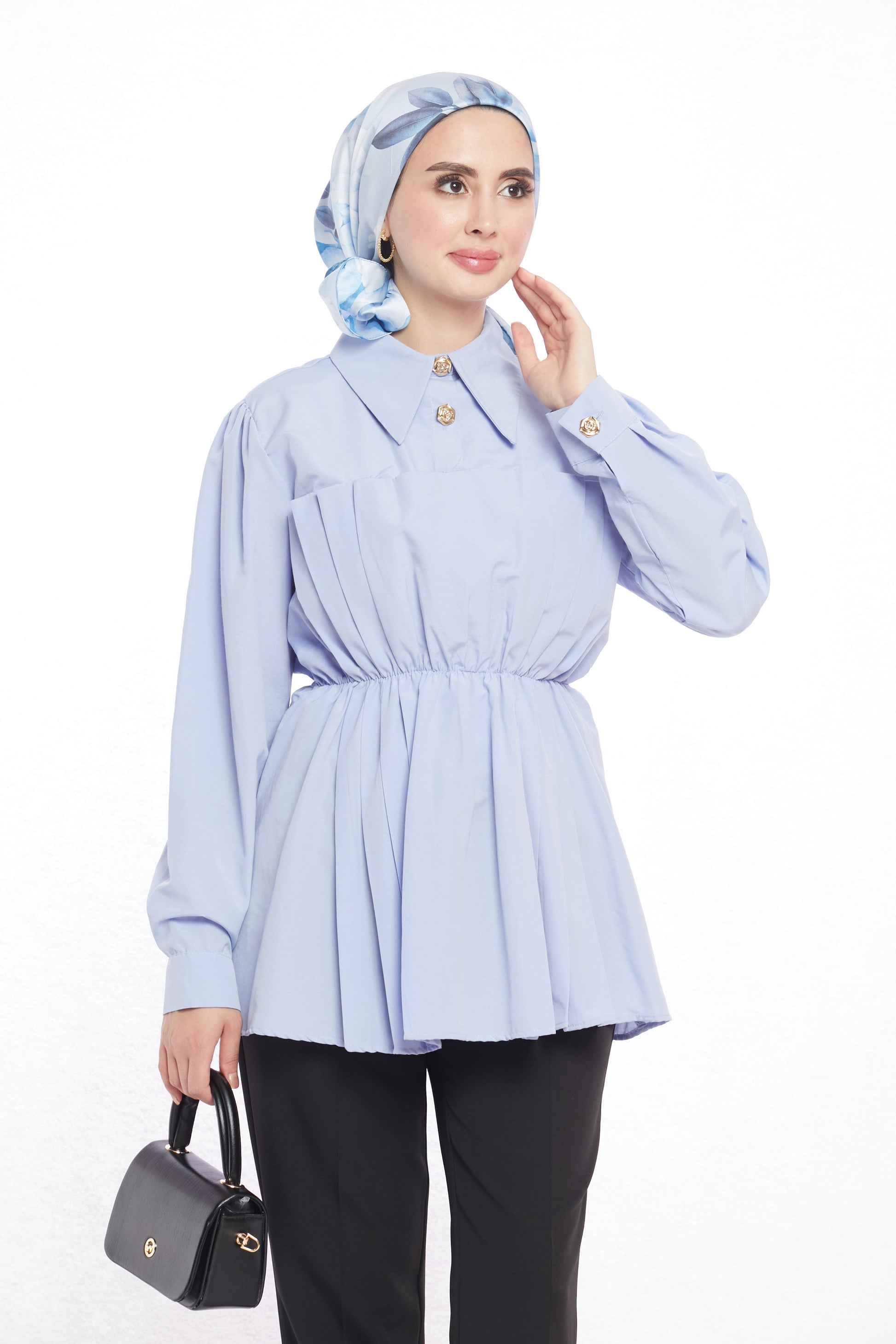 Polo Neck Summer Shirt with Gathered Collar