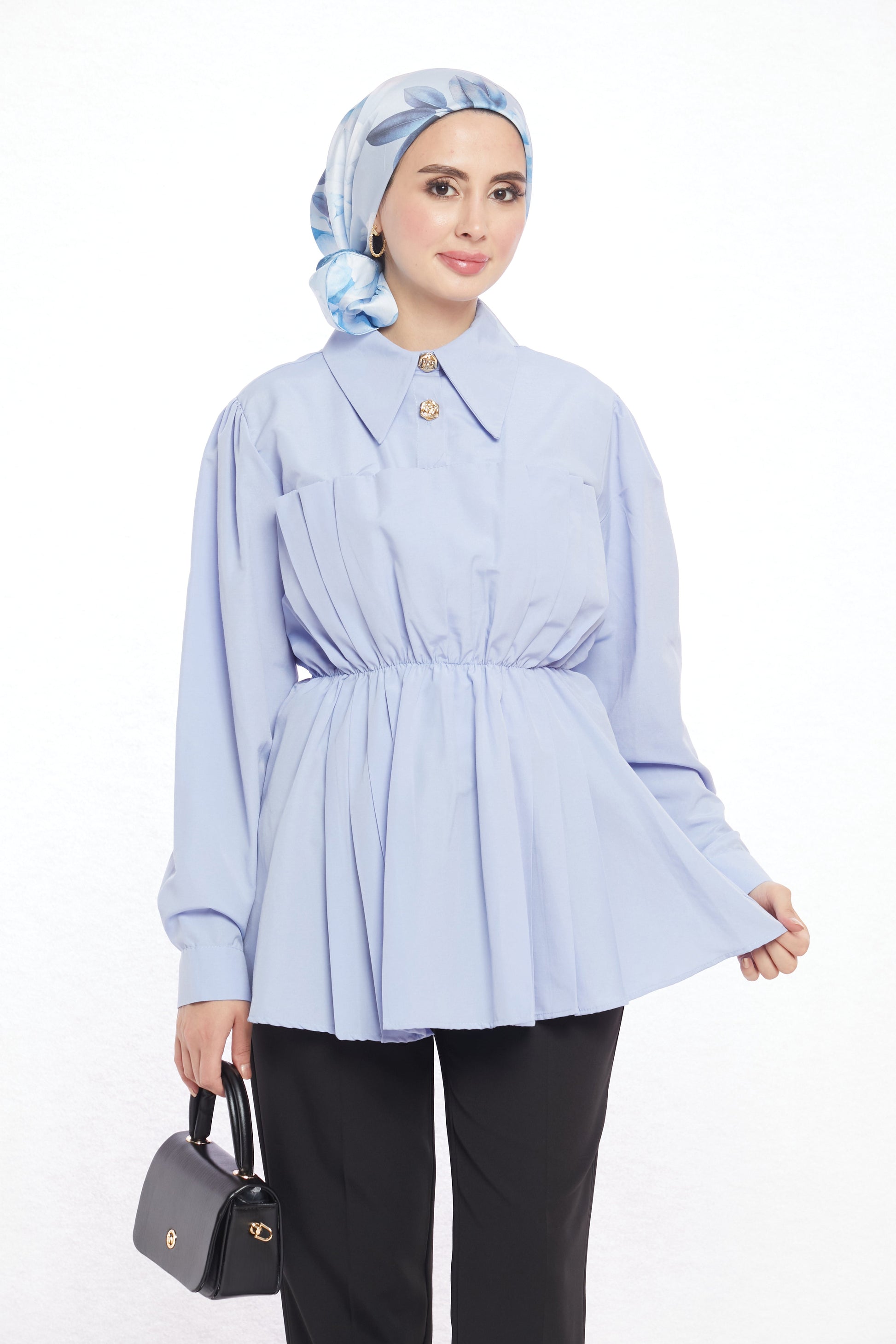 Polo Neck Summer Shirt with Gathered Collar