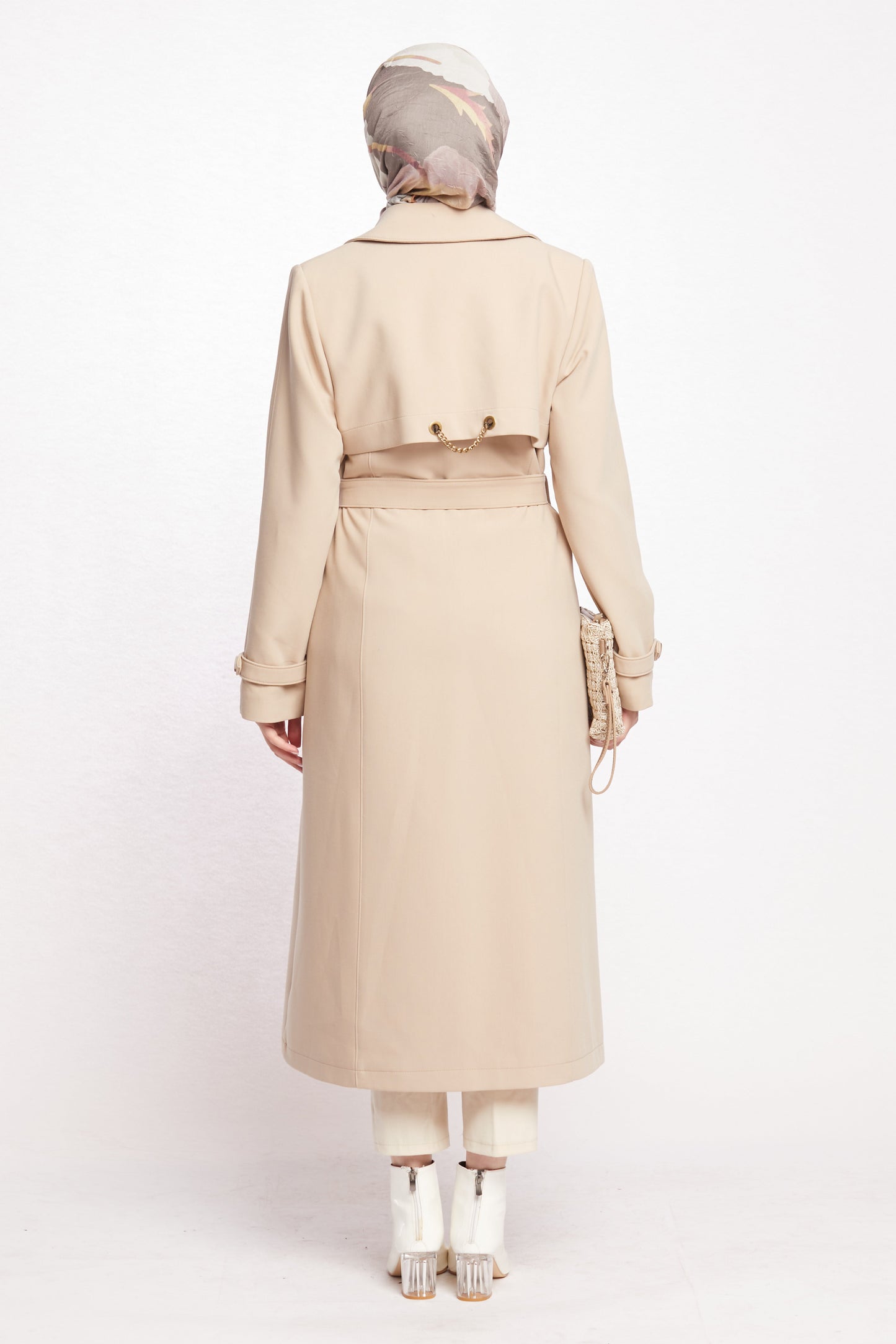 Double-Breasted Belted Polo Collar Lined Coat