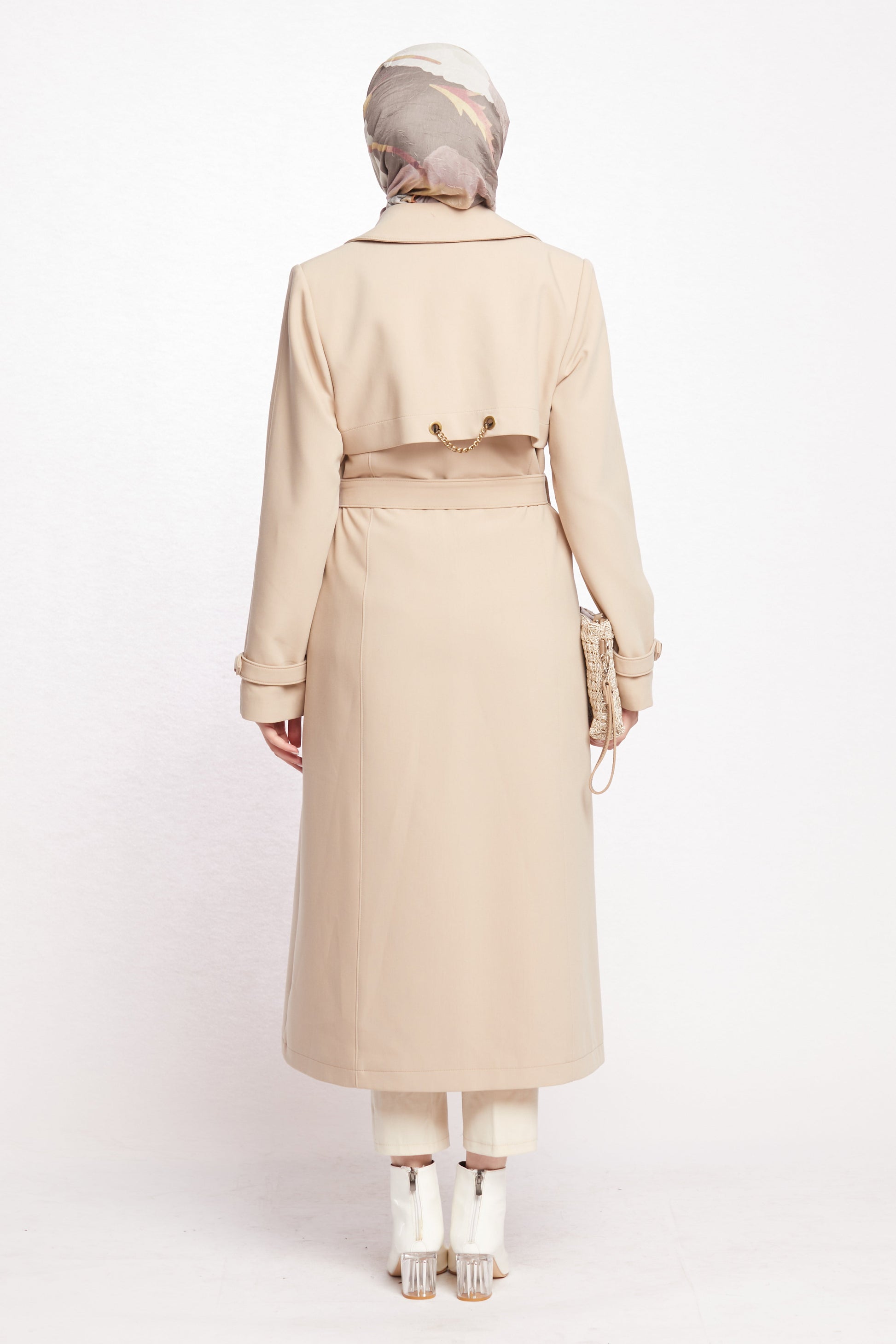 Double-Breasted Belted Polo Collar Lined Coat