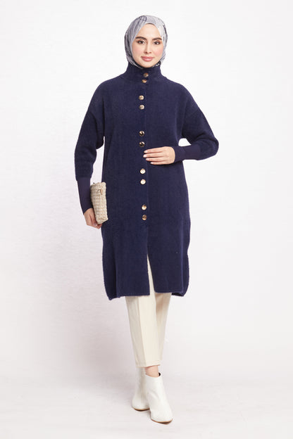 Turtleneck Oversize Cardigan with Gold Button Detail