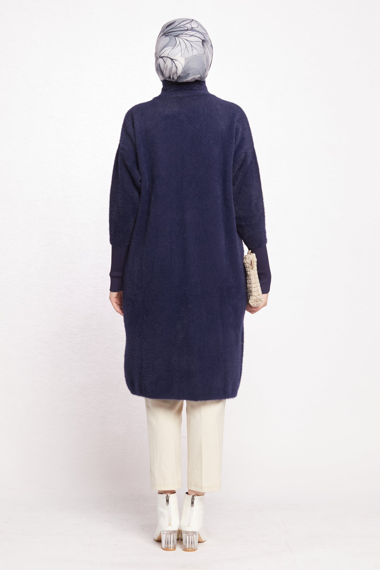 Turtleneck Oversize Cardigan with Gold Button Detail