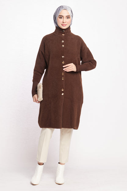 Turtleneck Oversize Cardigan with Gold Button Detail