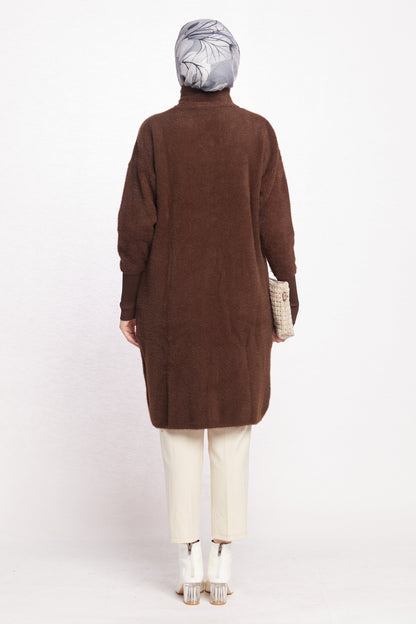 Turtleneck Oversize Cardigan with Gold Button Detail