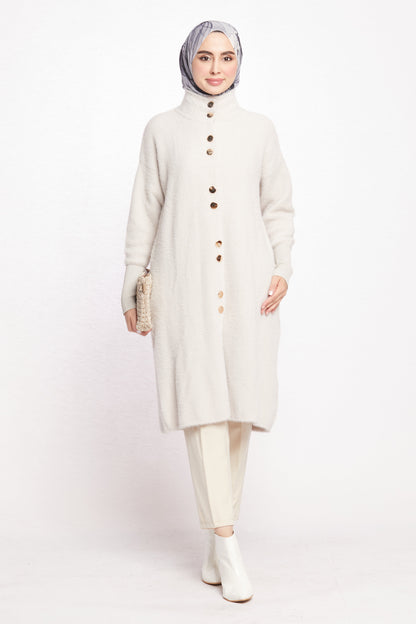 Turtleneck Oversize Cardigan with Gold Button Detail