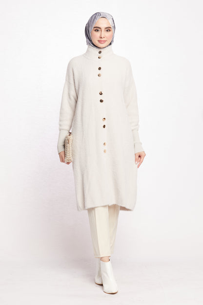 Turtleneck Oversize Cardigan with Gold Button Detail