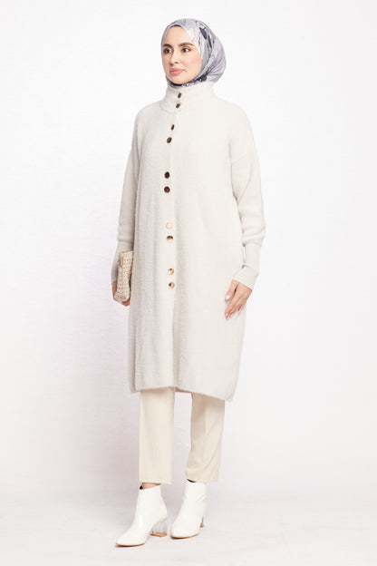 Turtleneck Oversize Cardigan with Gold Button Detail