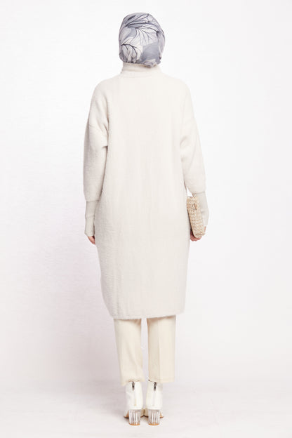 Turtleneck Oversize Cardigan with Gold Button Detail