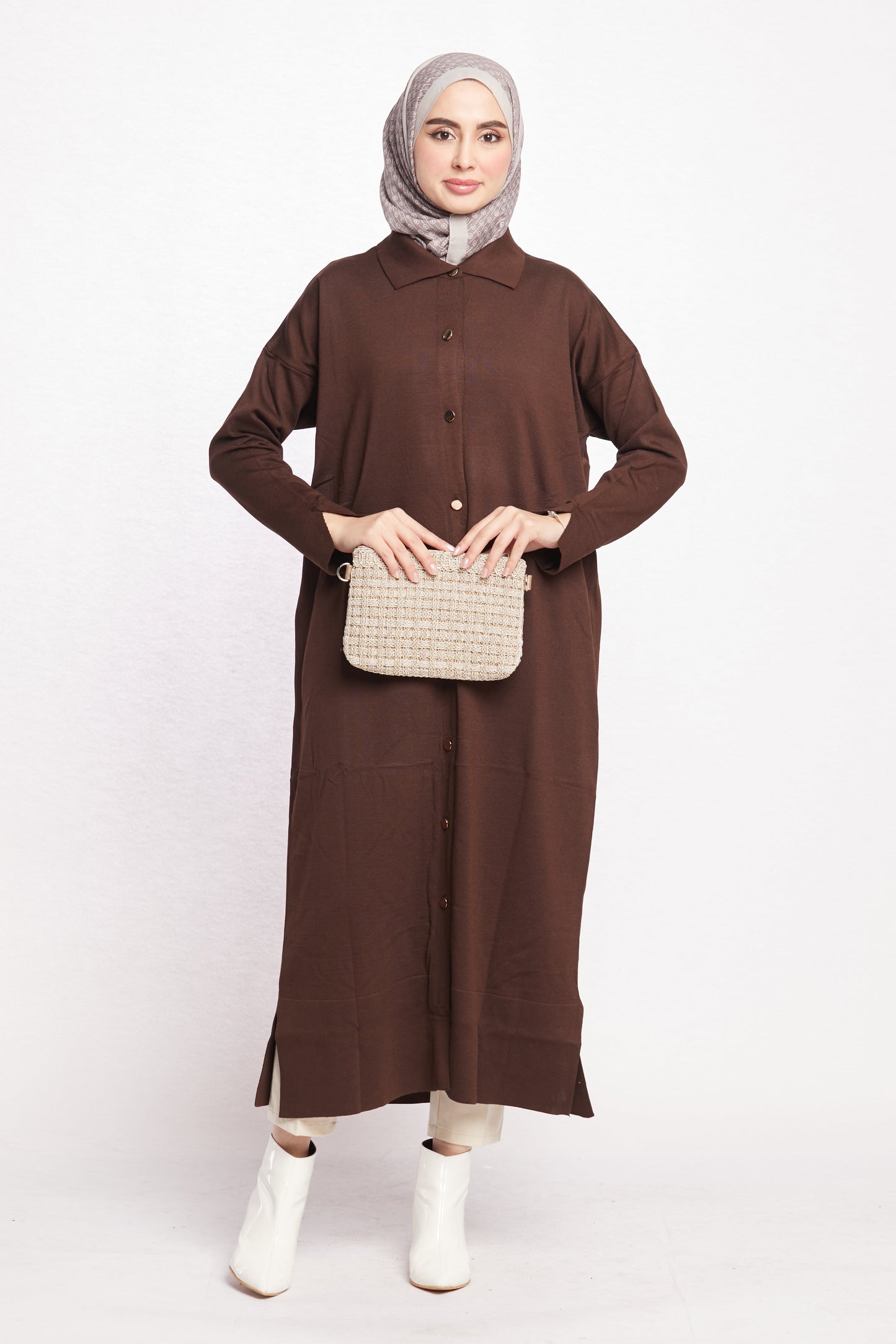 Shirt Collar Long Cardigan