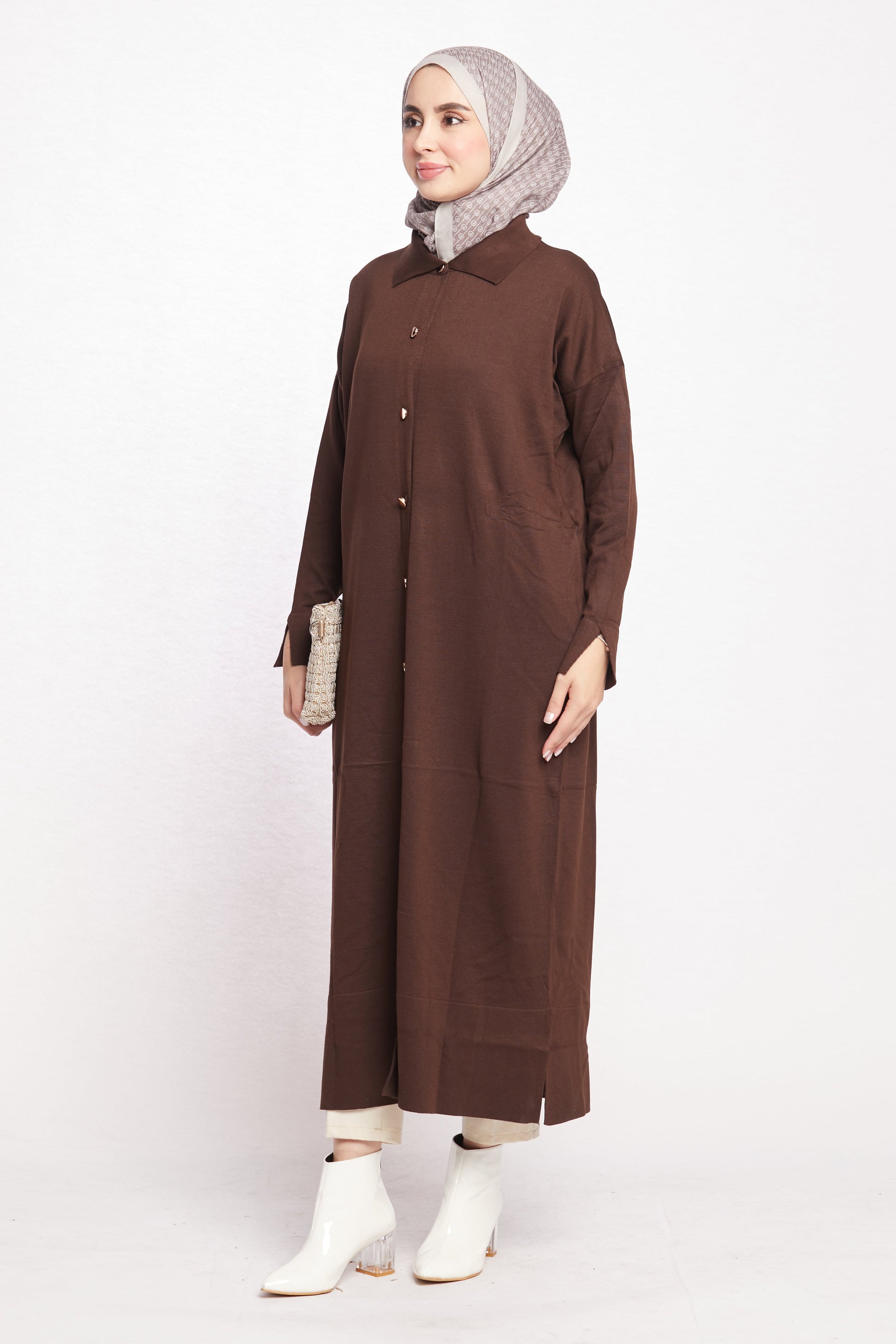 Shirt Collar Long Cardigan