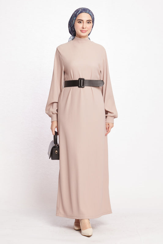 Long Dress with Collar and Belt Details