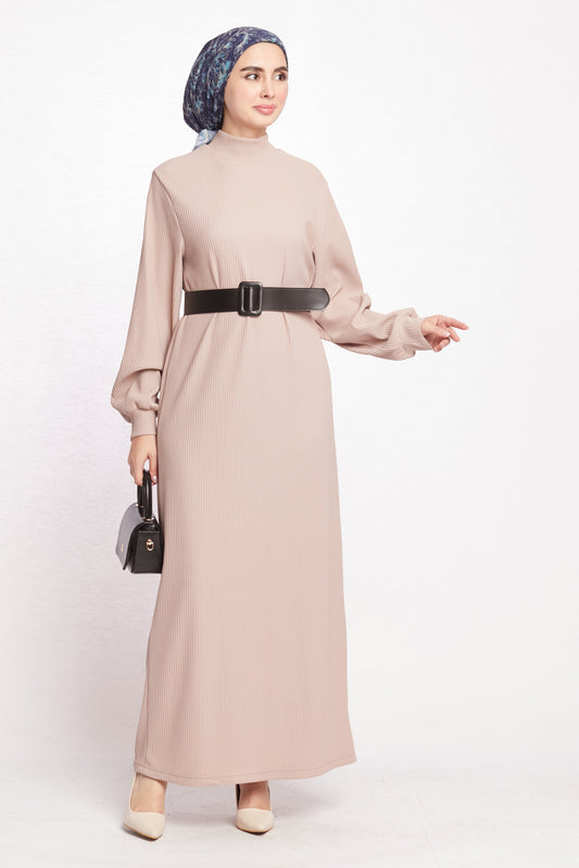Long Dress with Collar and Belt Details