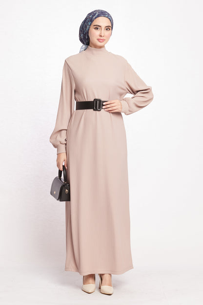 Long Dress with Collar and Belt Details