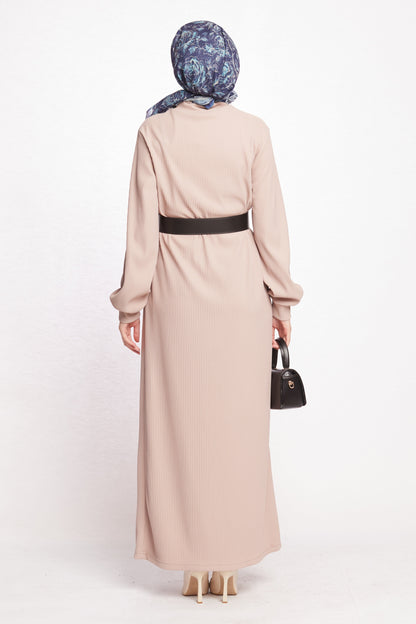 Long Dress with Collar and Belt Details