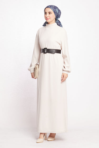 Long Dress with Collar and Belt Details